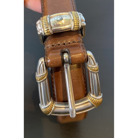 FOSSIL Genuine Leather Brown Belt M BT7681200 Silvertone Gold Accent Western 37" - Picture 1 of 6